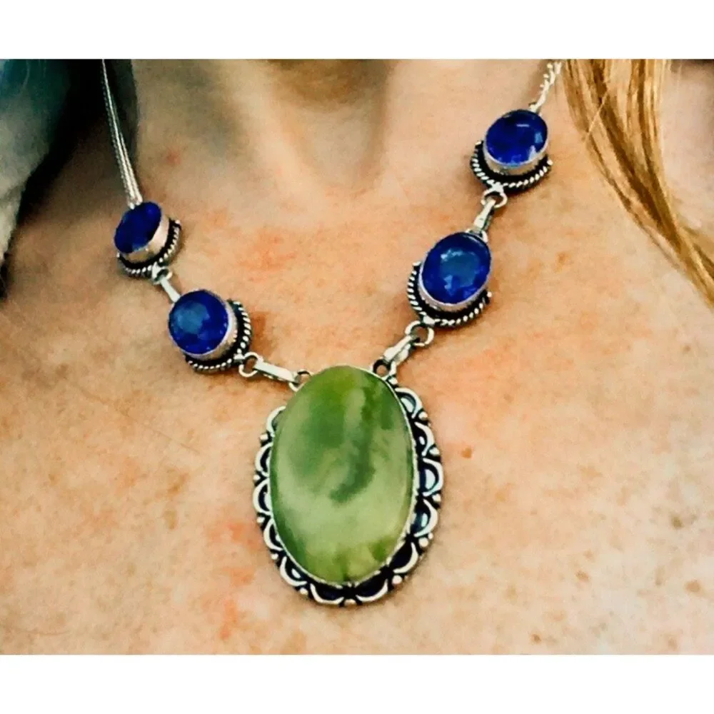 One-of-a-Kind Green Gary Jasper & Topaz Statement Necklace | Boho Woowoo woman
